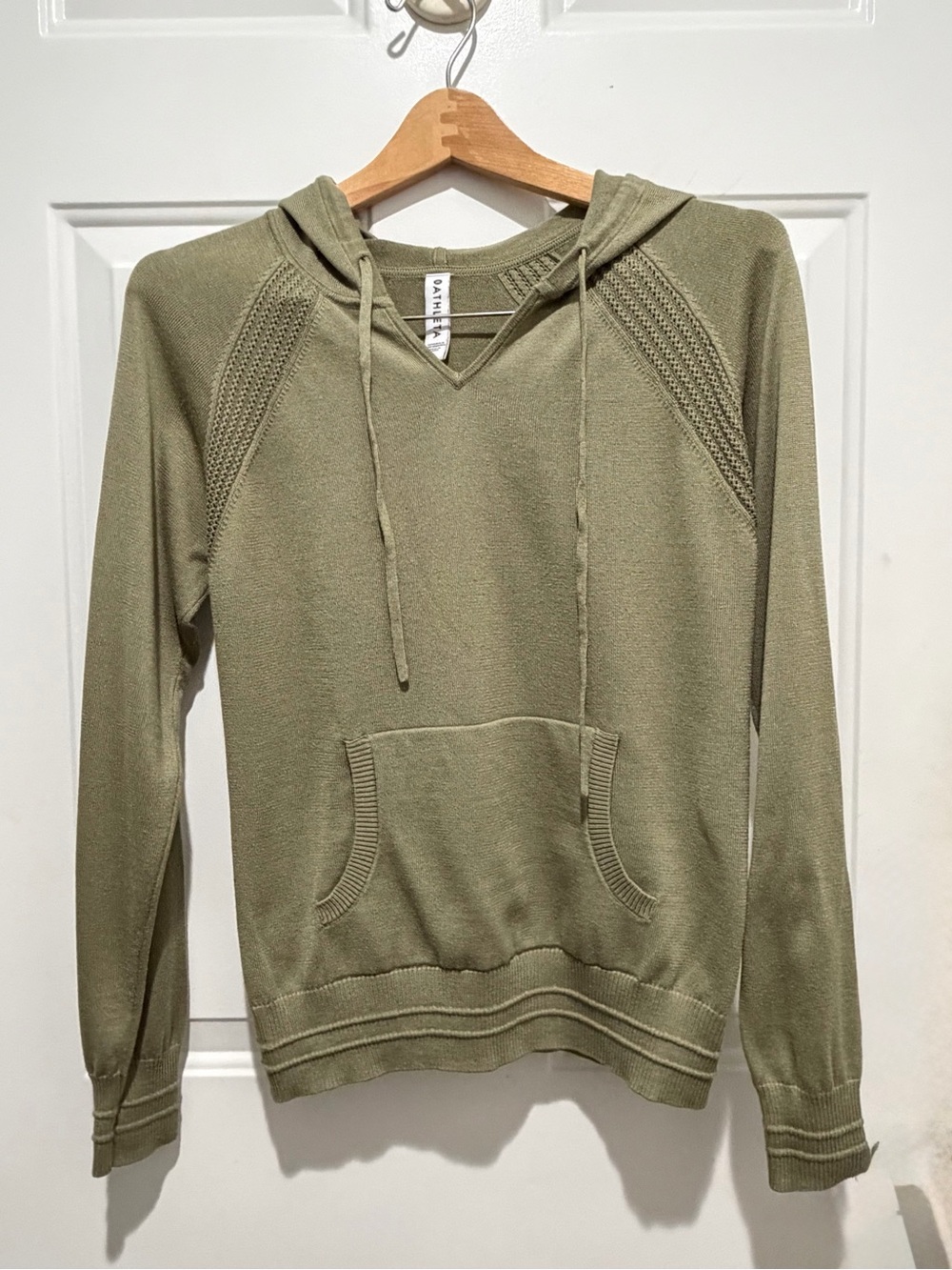 Athleta Olive Green Detailed Knit Hooded Pullover, Small